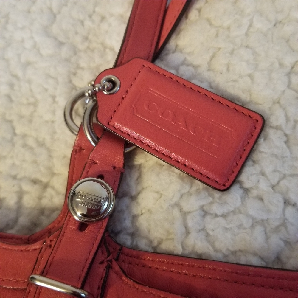 Coach Gallery East West Tote Genuine Leather Purse Coral Color Bag F15147 - Picture 4 of 11